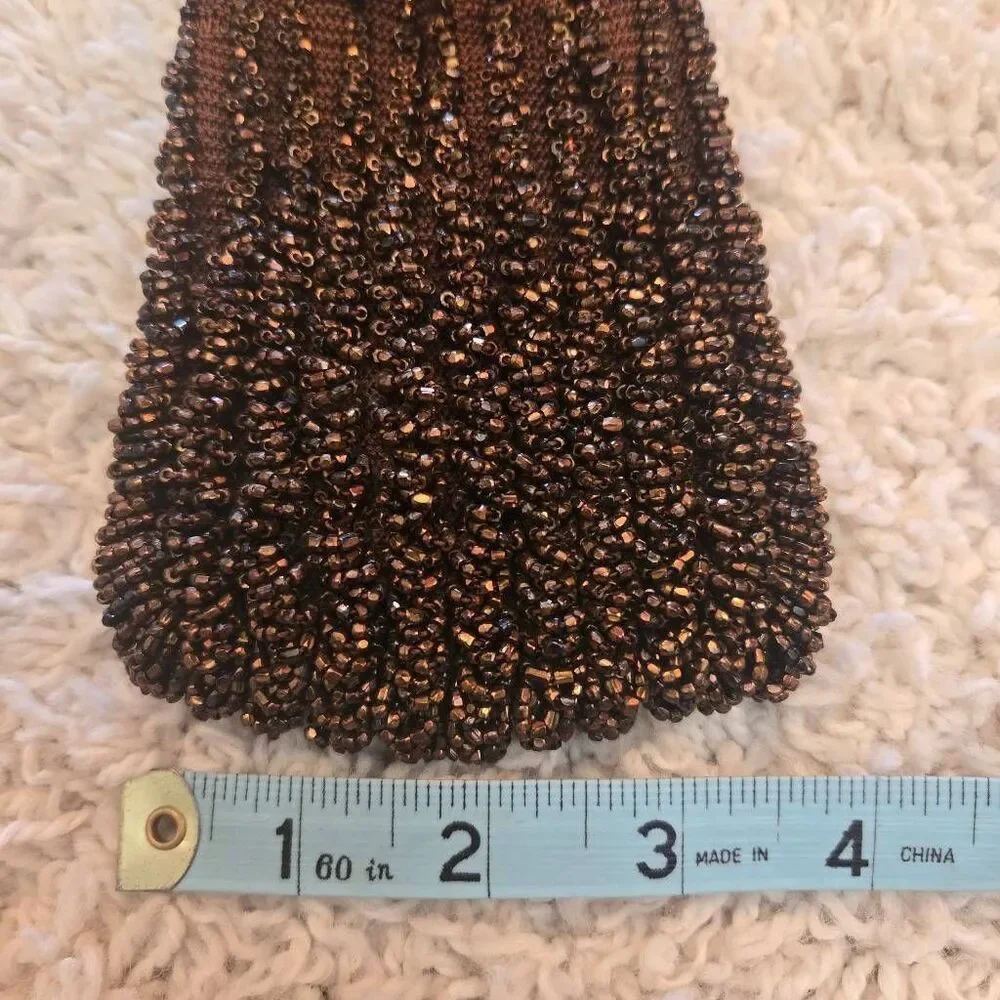 Antique Bronze Brown Bead Flapper Bag Drawstring Purse Pouch
